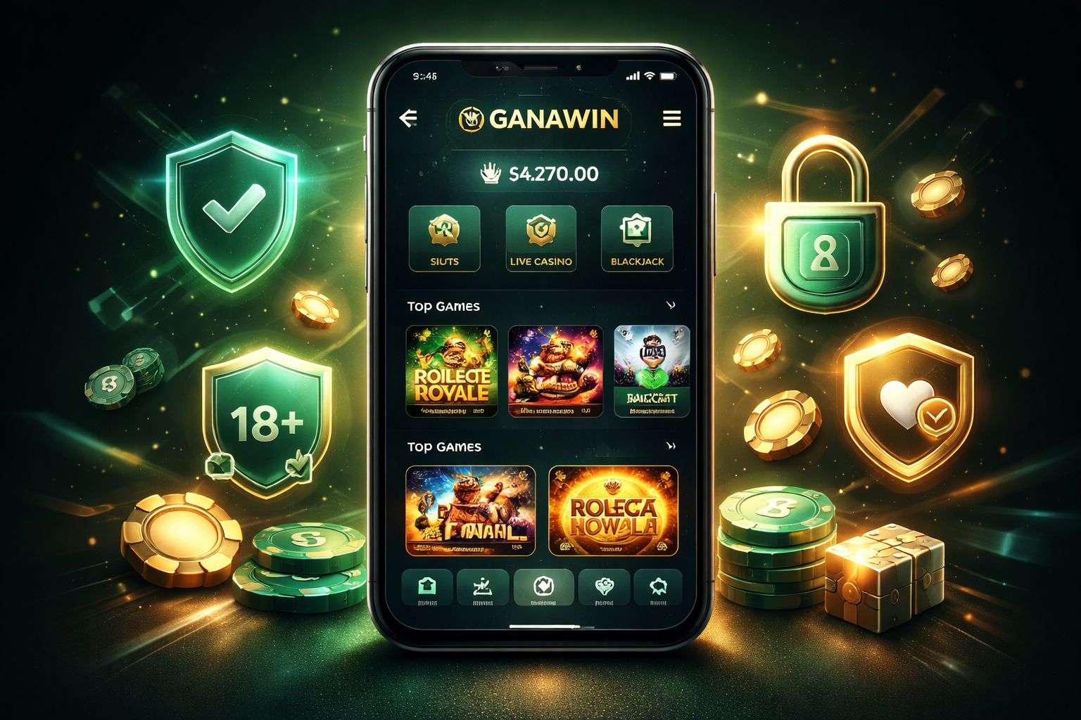 Interfaz de app de casino GanaWIN para usuarios móviles en México